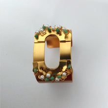 Load image into Gallery viewer, Green stone and pearl gold hand cuff