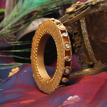 Load image into Gallery viewer, Gold coin bangle hand cuff with floating crystals