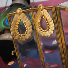 Load image into Gallery viewer, Gold coin motif and Surya earrings