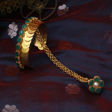 Load image into Gallery viewer, Emerald Tone crystal gold coin Haathphool
