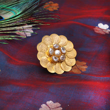 Load image into Gallery viewer, Gold coin pankha ring with crystal and pearl flower center