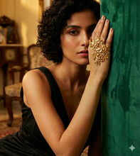 Load image into Gallery viewer, Gold Honeybunch floral cuff bracelet