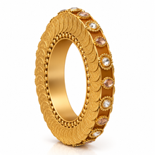 Load image into Gallery viewer, Gold coin bangle hand cuff with floating crystals
