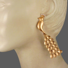 Load image into Gallery viewer, GOLD PLATED PEACOCK EARRING WITH DROP FEATHER
