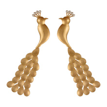 Load image into Gallery viewer, GOLD PLATED PEACOCK EARRING WITH DROP FEATHER