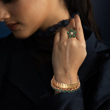 Load image into Gallery viewer, Emerald Tone crystal gold coin Haathphool