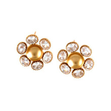 Load image into Gallery viewer, GOLD PLATED 6 UNCUT XTL ROUND EARRING WITH KATURI ON CENTER