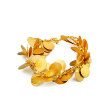 Load image into Gallery viewer, gold coin leaf twist cuff bracelet