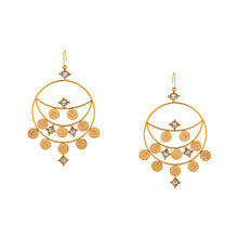 Load image into Gallery viewer, Gold Kasu Coin Earrings with White Crystal