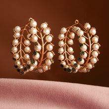 Load image into Gallery viewer, Pearlescent Trees Gold Plated Hoop Earrings
