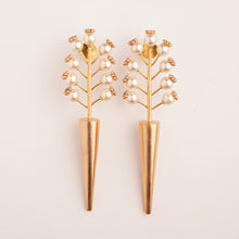 Load image into Gallery viewer, Cosmic Sabre Gold Plated Pearl Spike Earrings