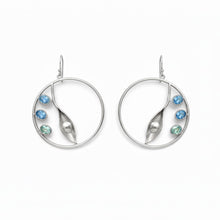 Load image into Gallery viewer, Silver Leaf Pod Crystal Hoops