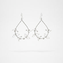 Load image into Gallery viewer, Silver Floral Teardrop Hoops
