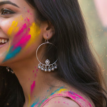 Load image into Gallery viewer, Silver Ghungroo Hoop Earrings