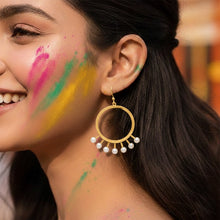 Load image into Gallery viewer, Pearl Fringe Halo Hoops