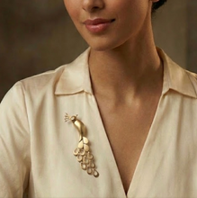 Load image into Gallery viewer, Gold Peacock Brooch