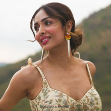 Load image into Gallery viewer, Limited Edition Coloured Drop Leaf and Cone earring (Orange & Yellow)