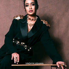 Load image into Gallery viewer, Gold Toned Flat Chain Necklace with Pearl Bead & Circle Pendants worn by Vindhya Vishaka