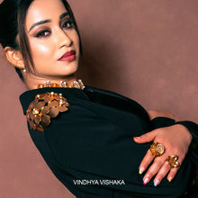 Load image into Gallery viewer, GOLD PLATED ORIGAMI FLOWER FINGER RING worn by Vindhya Vishaka