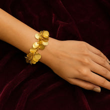 Load image into Gallery viewer, gold coin leaf twist cuff bracelet