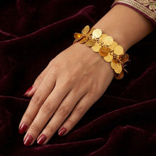 Load image into Gallery viewer, gold coin leaf twist cuff bracelet