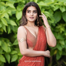 Load image into Gallery viewer, Gold Hathphool with coin and floral design crystals worn by NIDHHI AGERWAL