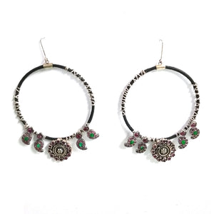 Oxidized Silver PASILEY Earrings with Pink Crystals