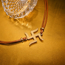 Load image into Gallery viewer, Handcrafted Swastik Rakhi with brown threads