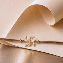 Load image into Gallery viewer, Handcrafted Swastik Rakhi with brown threads