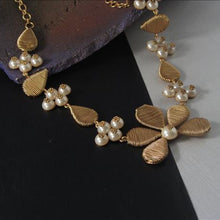 Load image into Gallery viewer, GOLD PLATED WIRE FLOWER AND DROP NECKPIECE WITH HALF PEARLS