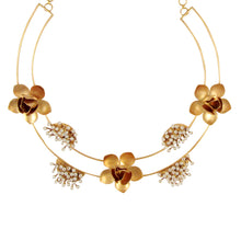 Load image into Gallery viewer, Gold Toned Magnolia Collar Necklace with Pearl Clusters