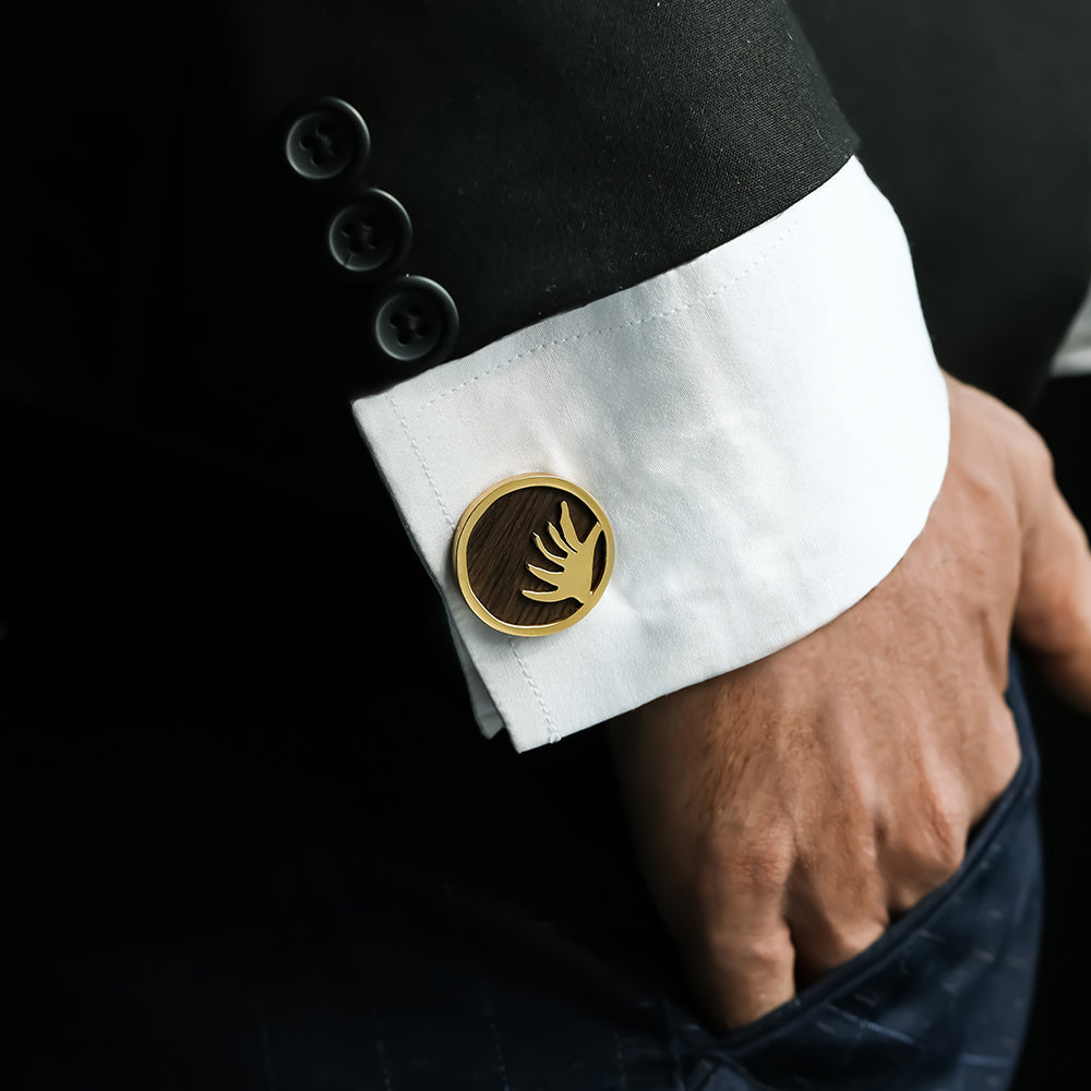 ORGANIC SPHERICAL SCULPTED CUFF LINK WITH WOODEN DETAILING