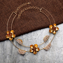 Load image into Gallery viewer, Gold Toned Magnolia Collar Necklace with Pearl Clusters