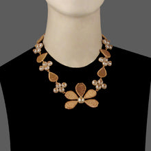 Load image into Gallery viewer, GOLD PLATED WIRE FLOWER AND DROP NECKPIECE WITH HALF PEARLS