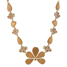 Load image into Gallery viewer, GOLD PLATED WIRE FLOWER AND DROP NECKPIECE WITH HALF PEARLS