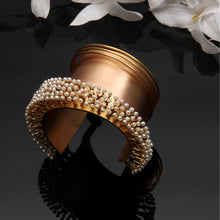 Load image into Gallery viewer, Gold Broad Cuff with Pearls