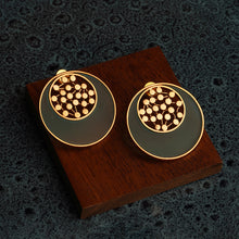 Load image into Gallery viewer, GOLD TONED CYAN ACRYLIC TANGENT STUDS WITH INLAID DOTTED CIRCLES
