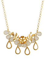 Load image into Gallery viewer, GOLD PLATED NECKPIECE WITH LATIFOLIA, SERRATE LEAVES AND ACRYLIC DROPS