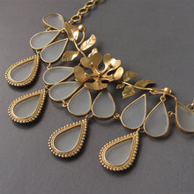 Load image into Gallery viewer, GOLD PLATED NECKPIECE WITH LATIFOLIA, SERRATE LEAVES AND ACRYLIC DROPS