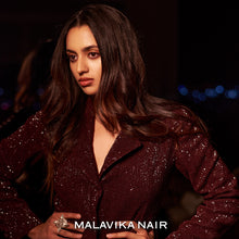 Load image into Gallery viewer, SILVER TONED DOTTED RHOMBUS RING WITH COILED CYAN ACRYLIC TRIANGLES WORN BY MALAVIKA NAIR