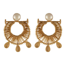 Load image into Gallery viewer, GOLD PLATED HALF PEARL AND STUD WIRE MOON EARRING WORN BY SONAM KAPOOR
