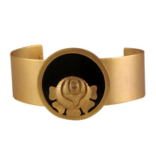 Load image into Gallery viewer, GOLD PLATED THIN CUFF WITH BLACK AC AND ROSE COIN ON CENTER