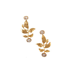 Load image into Gallery viewer, Gold Serrate Leaves Earrings with Crystals