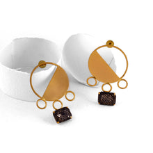 Load image into Gallery viewer, Gold Toned Circle Earrings with Black Netted Crystals Worn by Raashi Khanna