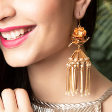 Load image into Gallery viewer, GOLD PLATED FLOWER BUNCH AND HEAVY JHUMKA EARRING