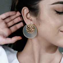 Load image into Gallery viewer, GOLD TONED CYAN ACRYLIC TANGENT STUDS WITH INLAID DOTTED CIRCLES