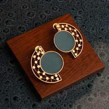 Load image into Gallery viewer, GOLD TONED CIRCULAR CYAN ACRYLIC STUDS WITH DOTTED ARC