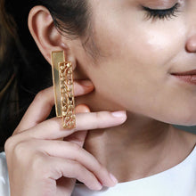 Load image into Gallery viewer, GOLD TONED CHARTREUSE ACRYLIC & DOTTED BLOCK STUDS