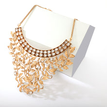 Load image into Gallery viewer, gold toned necklace with serrate and crystal embellishment