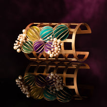 Load image into Gallery viewer, Gold Plated Chequered Cuff with Sea Corals and Pearls
